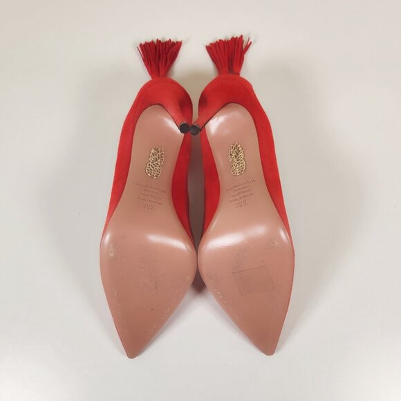 Aquazzura Red Suede Tassel Accents Pointed-Toe Stiletto Pumps - Picture 5 of 5